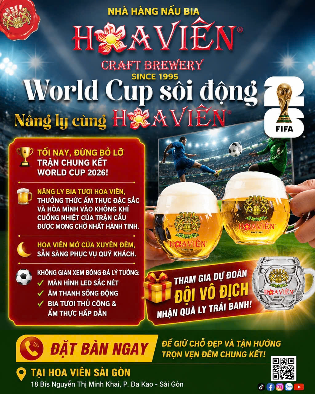 THƯỞNG THỨC BIA HOA VIÊN VỚI TRẬN CHUNG KẾT WORLD CUP 2026!